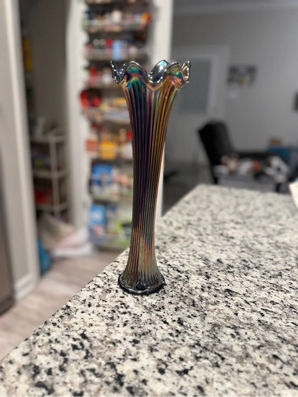 Fenton Iridescent Ribbed Carnival Glass Vase